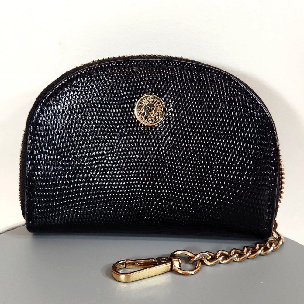 Anne Klein Women's Leather Wallets Cardcase Black/Gold Zip Pockets Logo-NWOT